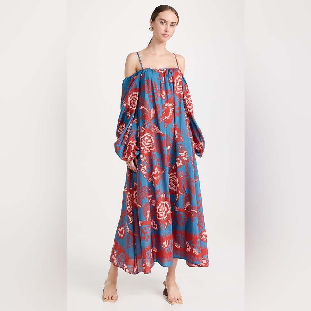 FARM RIO Lace Garden Light Blue Off Shoulders Maxi Dress Lace Garden Light Blue
